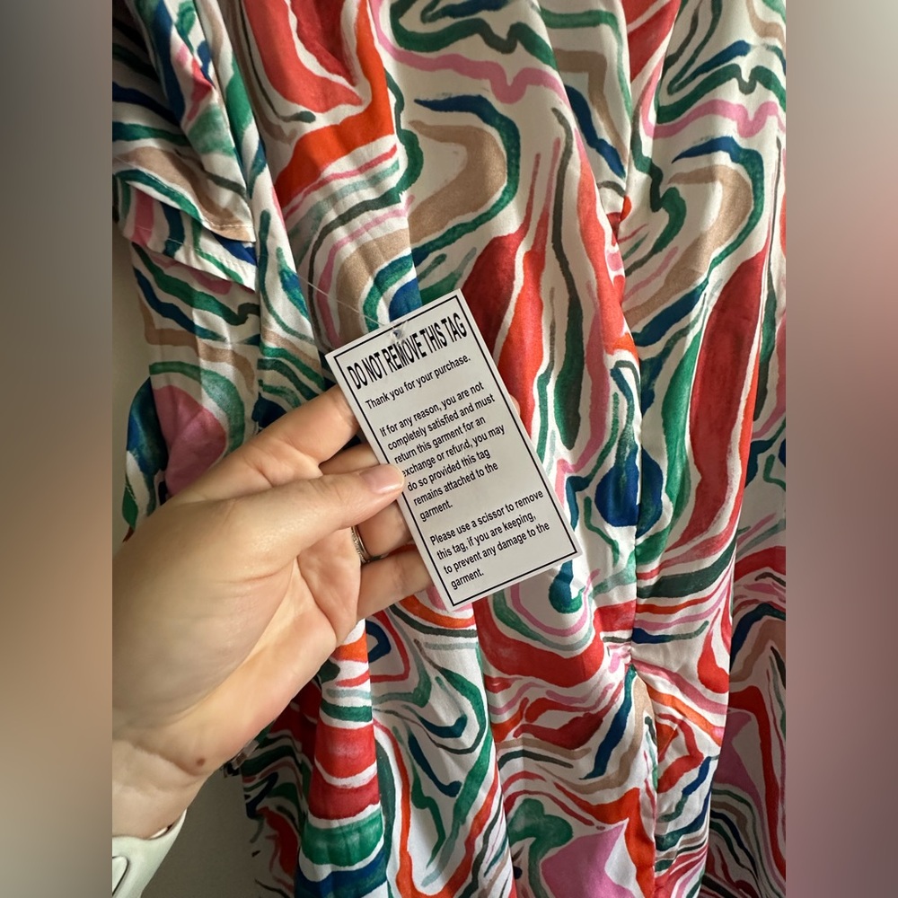 NWT June + Vie Printed Watercolor Marble Multicolor Hi-Low Ruffle Midi Dress - Picture 10 of 11